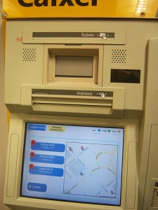 An ATM in Barcelona, Spain, uses Google Maps to give directions.